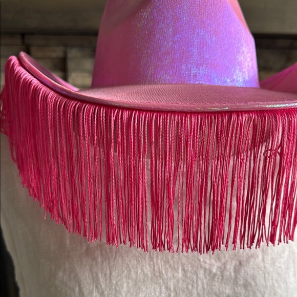 Vibrant Pink Western Hat with Fringe Trim - Picture 4 of 9